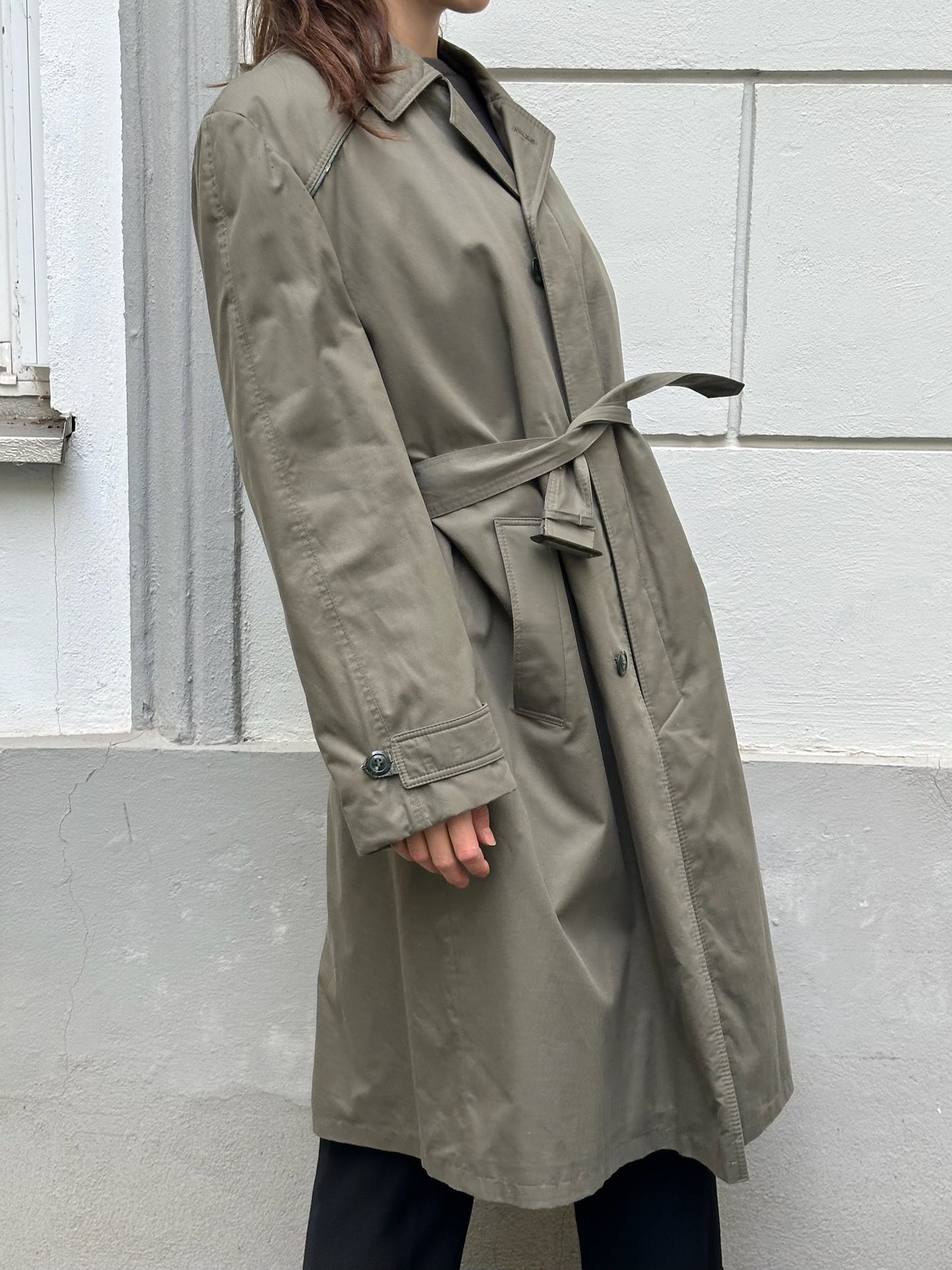 Vintage 100% Cotton Khaki Trench Coat With Warm Lining M
