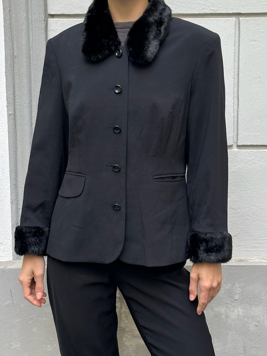 Vintage Black Jacket With Faux Fur Trim M