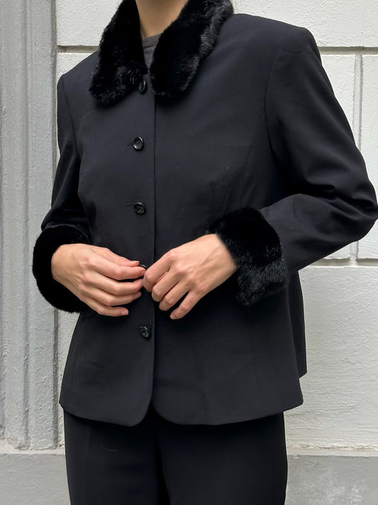 Vintage Black Jacket With Faux Fur Trim M