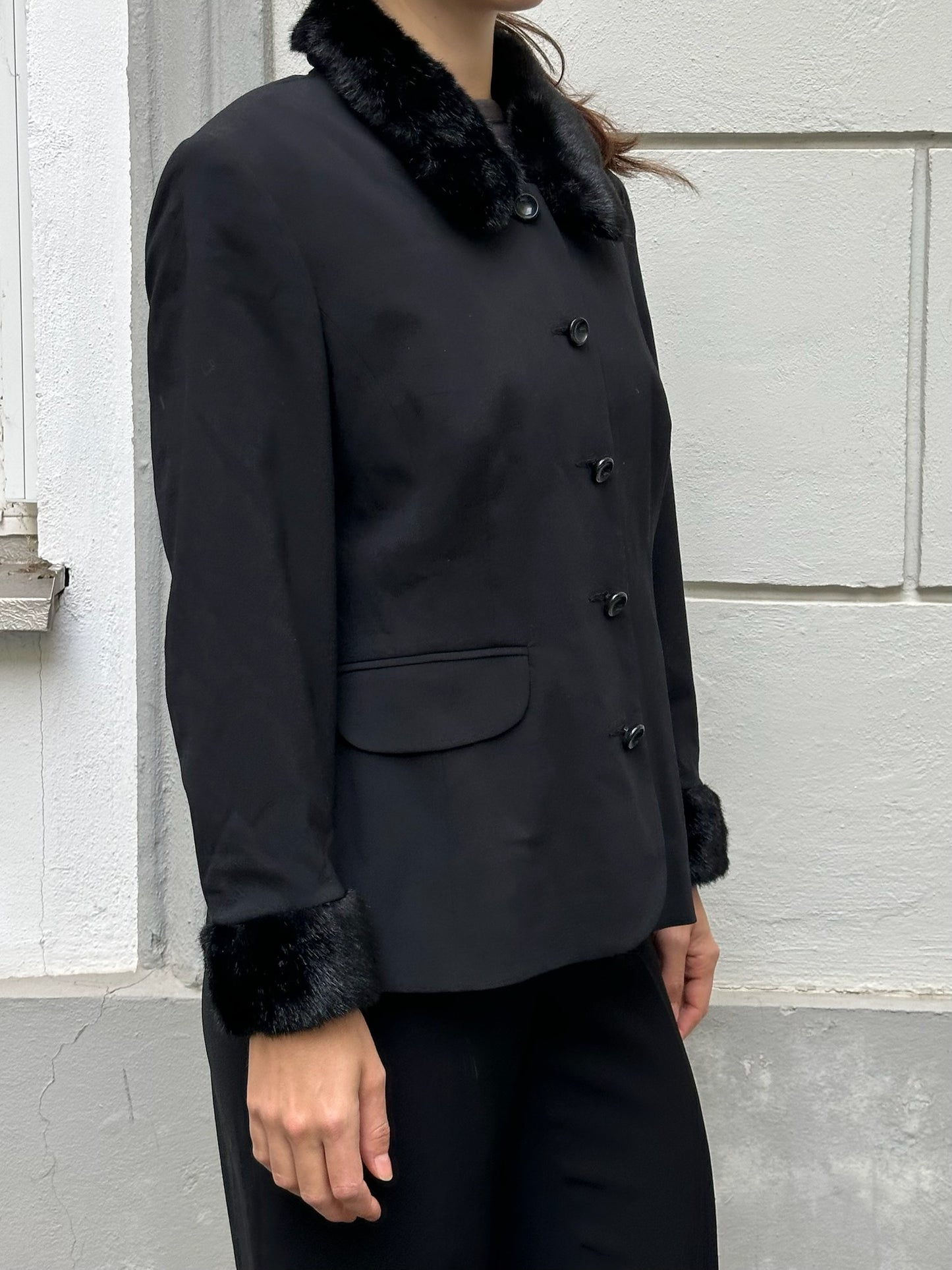Vintage Black Jacket With Faux Fur Trim M