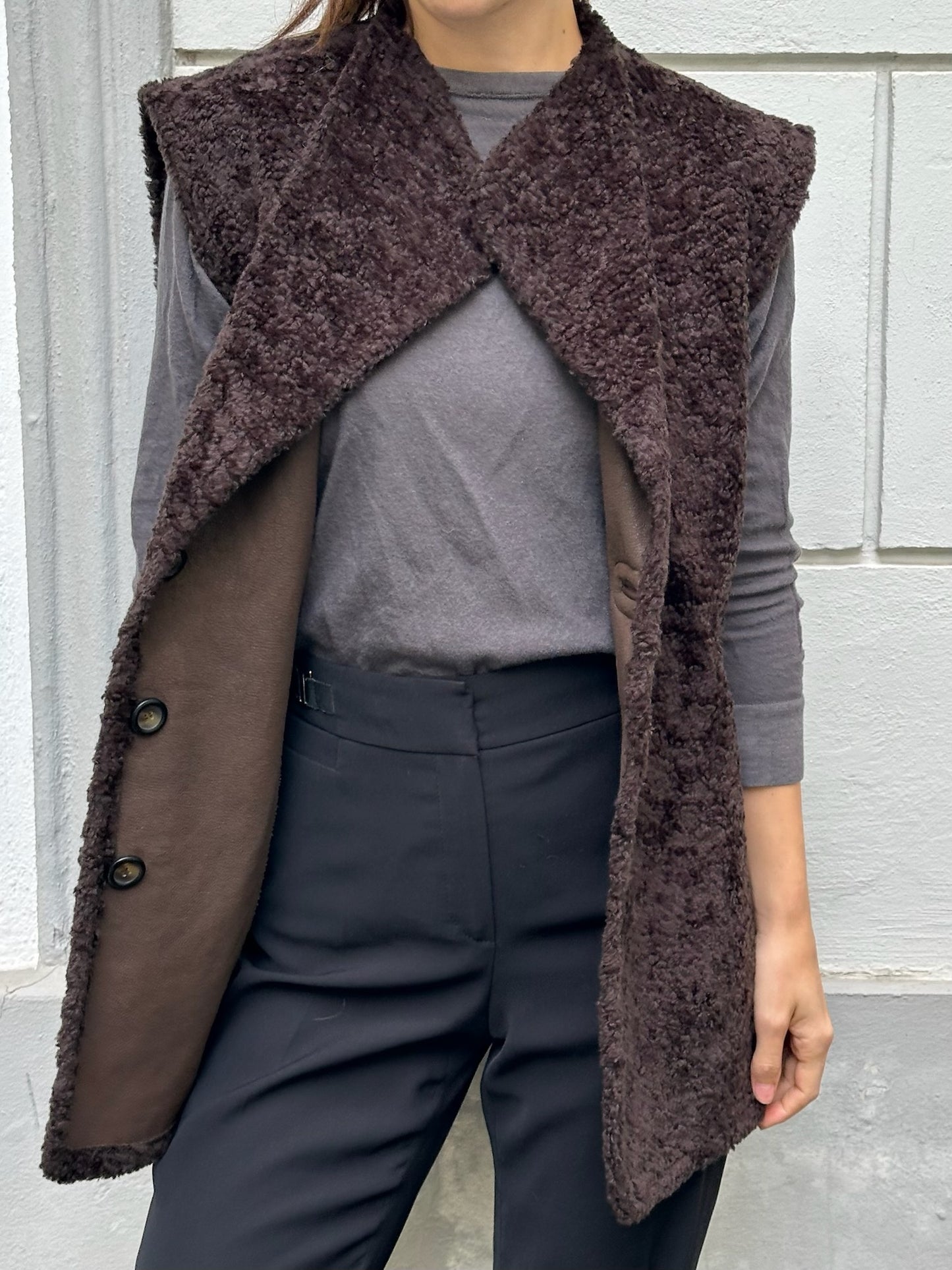 Vintage Reversible 2-in-1 Faux Shearling Brown Vest Gilet M