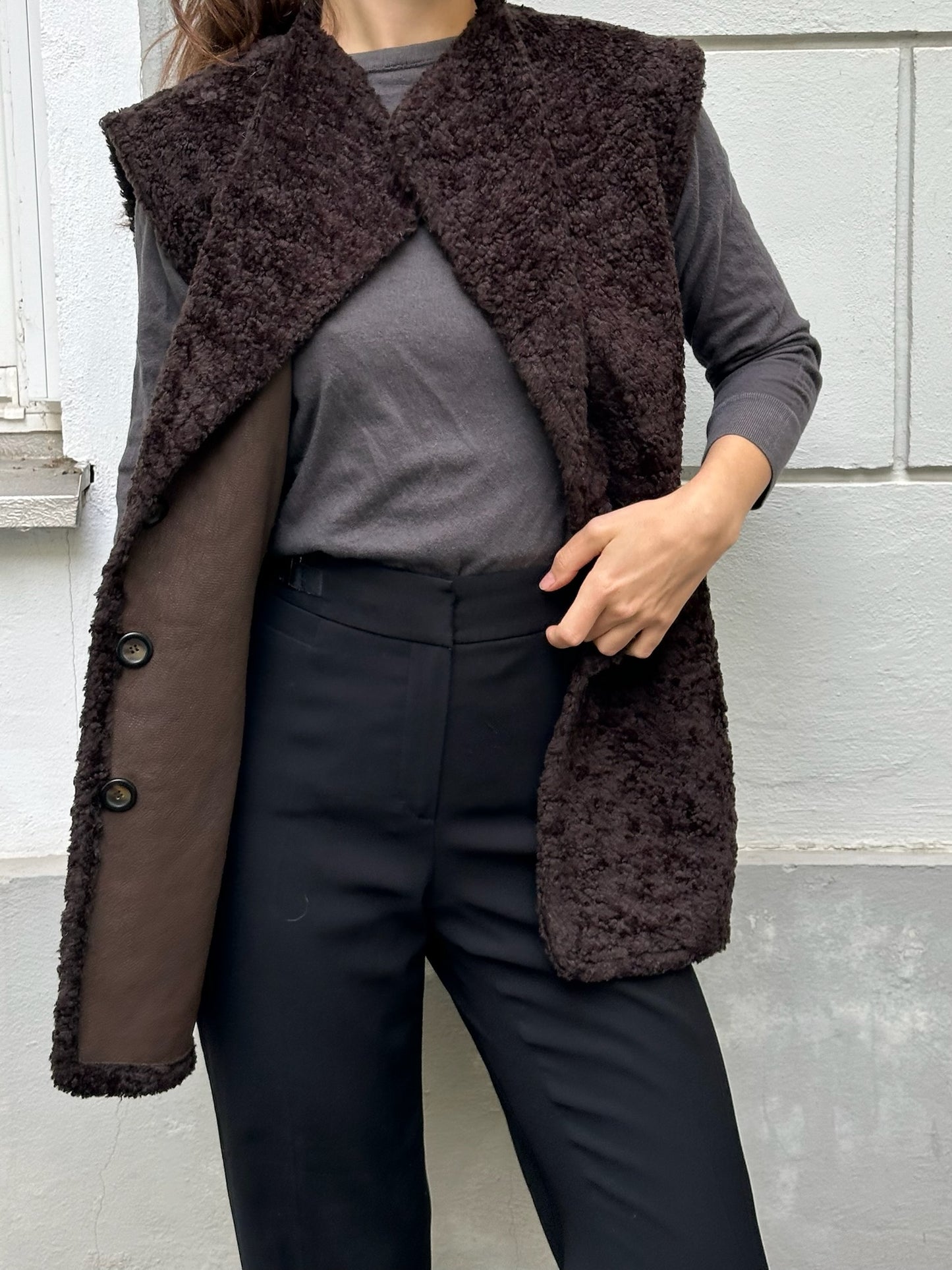 Vintage Reversible 2-in-1 Faux Shearling Brown Vest Gilet M