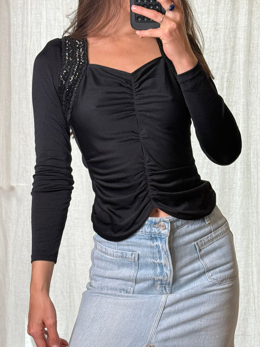 Vintage Stretchy Gathered Front Top S