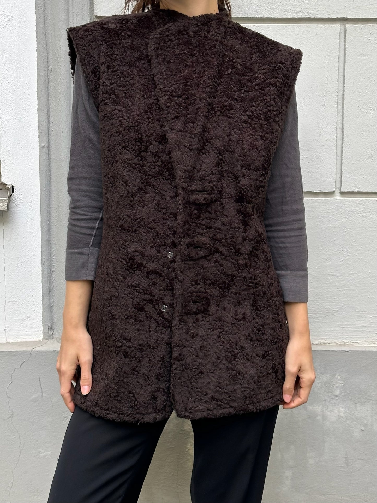 Vintage Reversible 2-in-1 Faux Shearling Brown Vest Gilet M