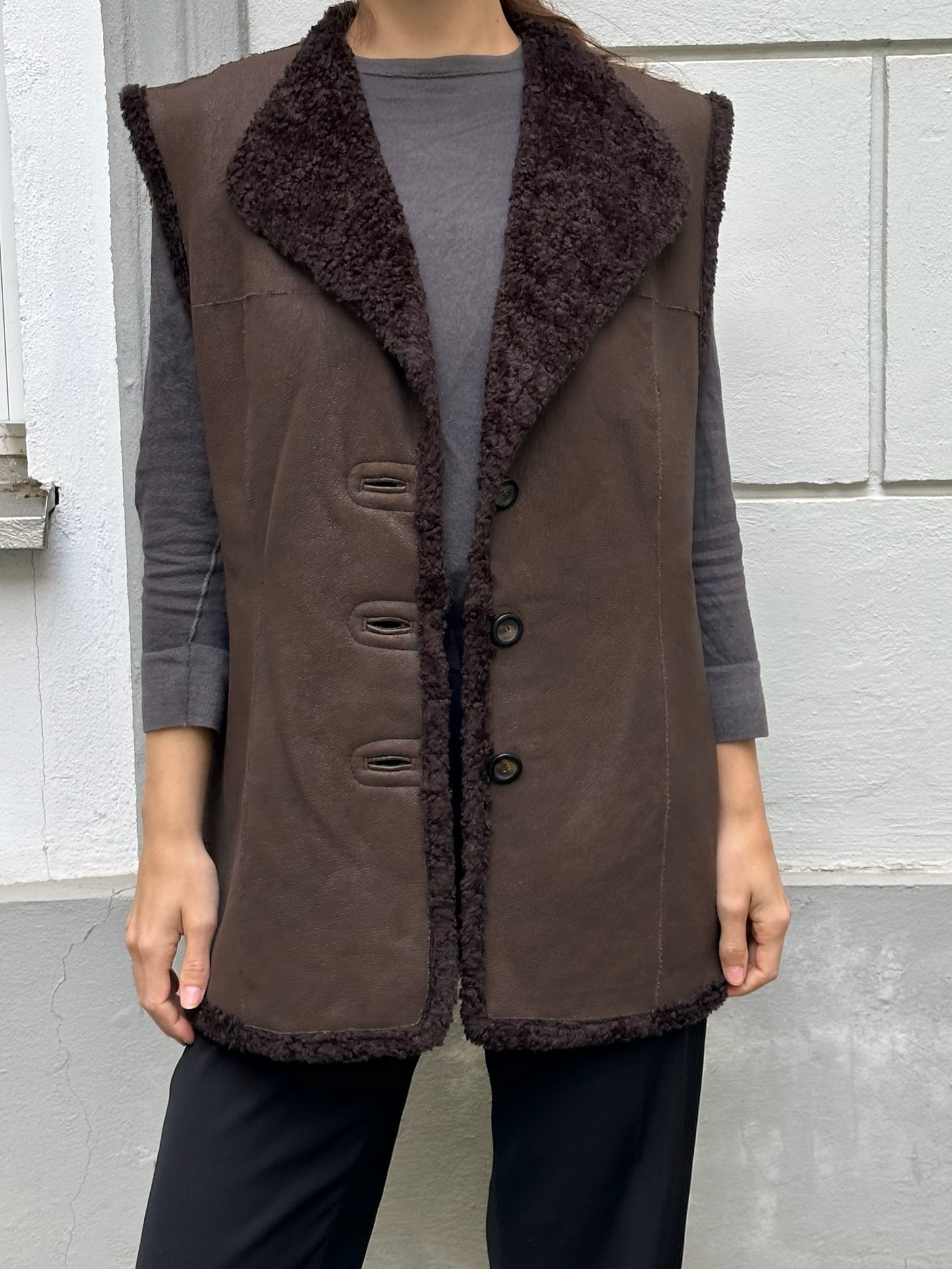 Vintage Reversible 2-in-1 Faux Shearling Brown Vest Gilet M