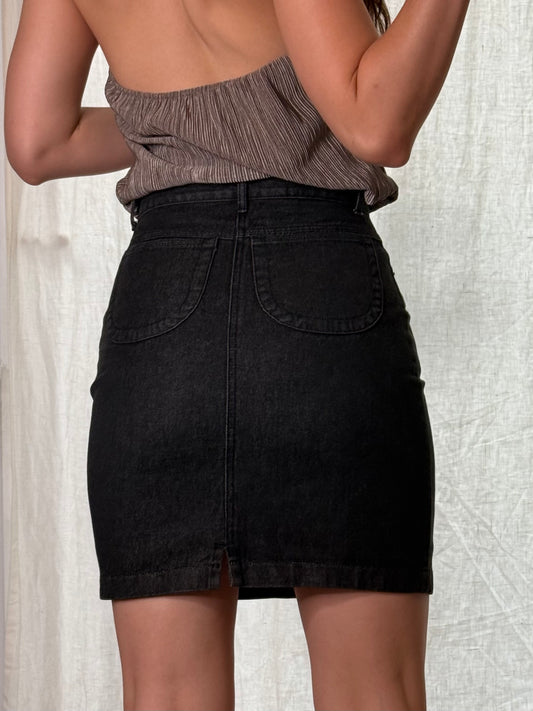 Vintage 100% Cotton Black Denim Mini Skirt XS/S