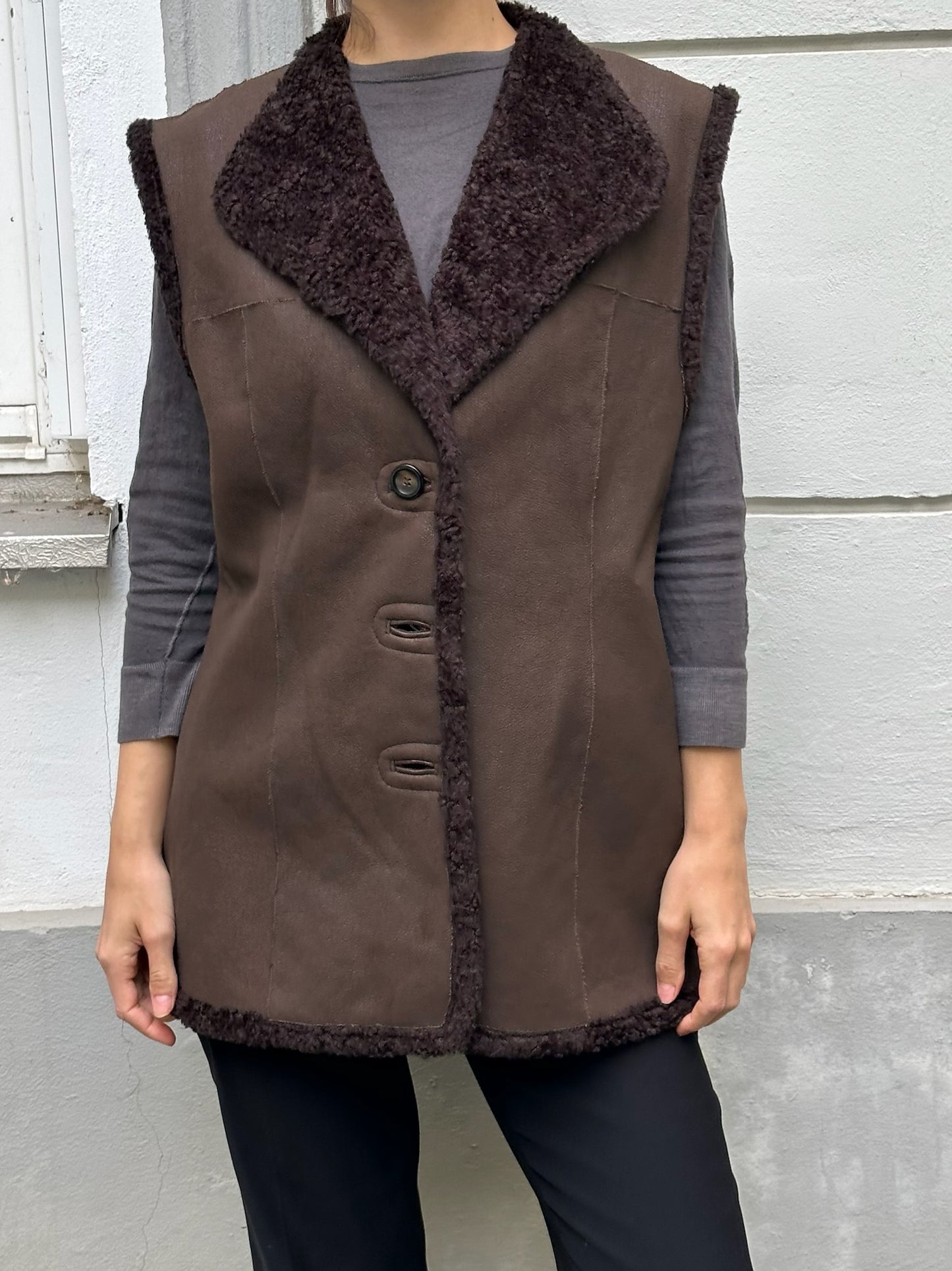 Vintage Reversible 2-in-1 Faux Shearling Brown Vest Gilet M