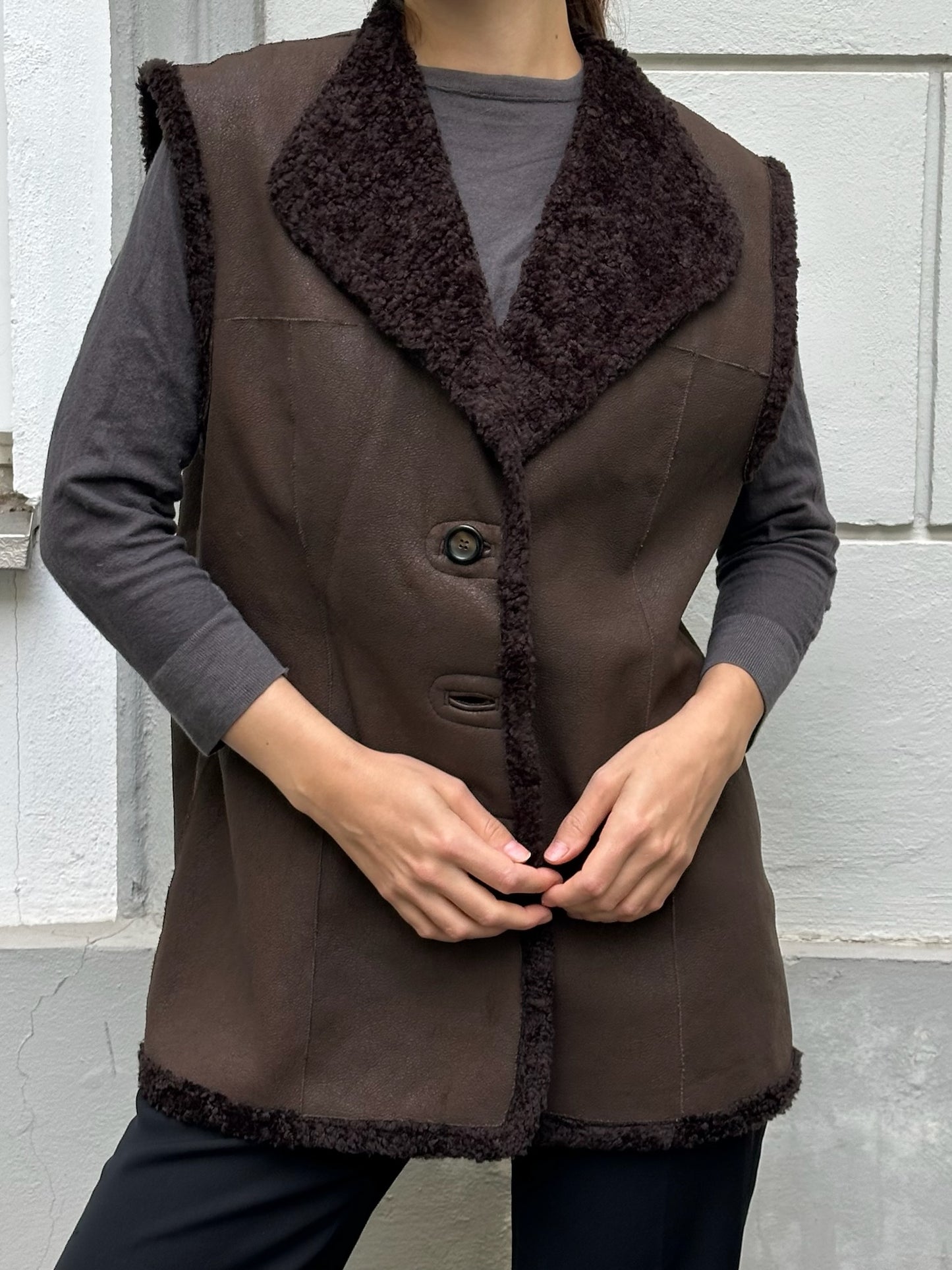 Vintage Reversible 2-in-1 Faux Shearling Brown Vest Gilet M