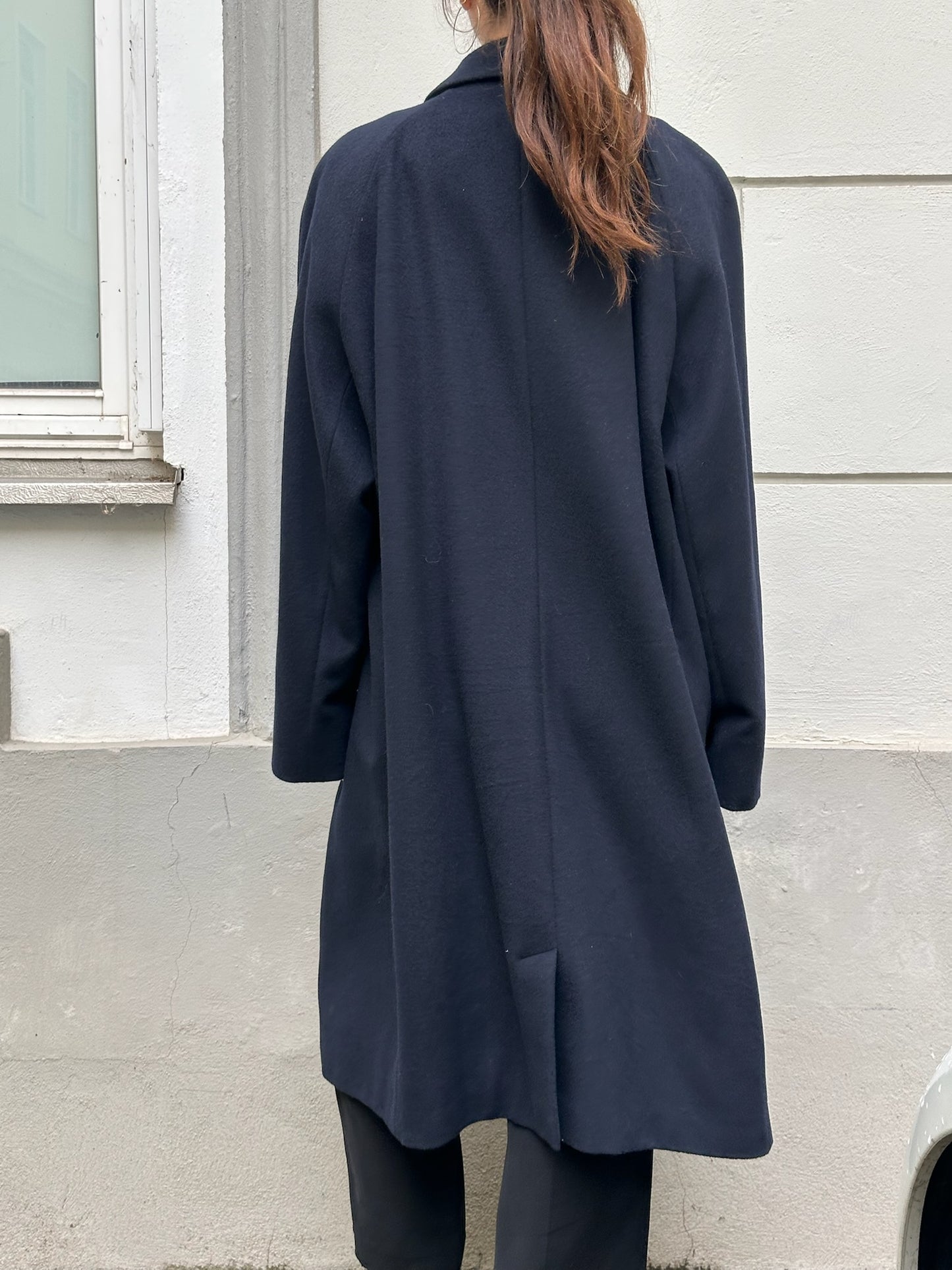 Wool Blend Dark Navy Long Coat L/XL
