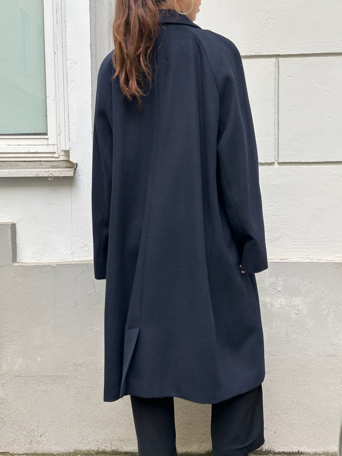 Wool Blend Dark Navy Long Coat L/XL
