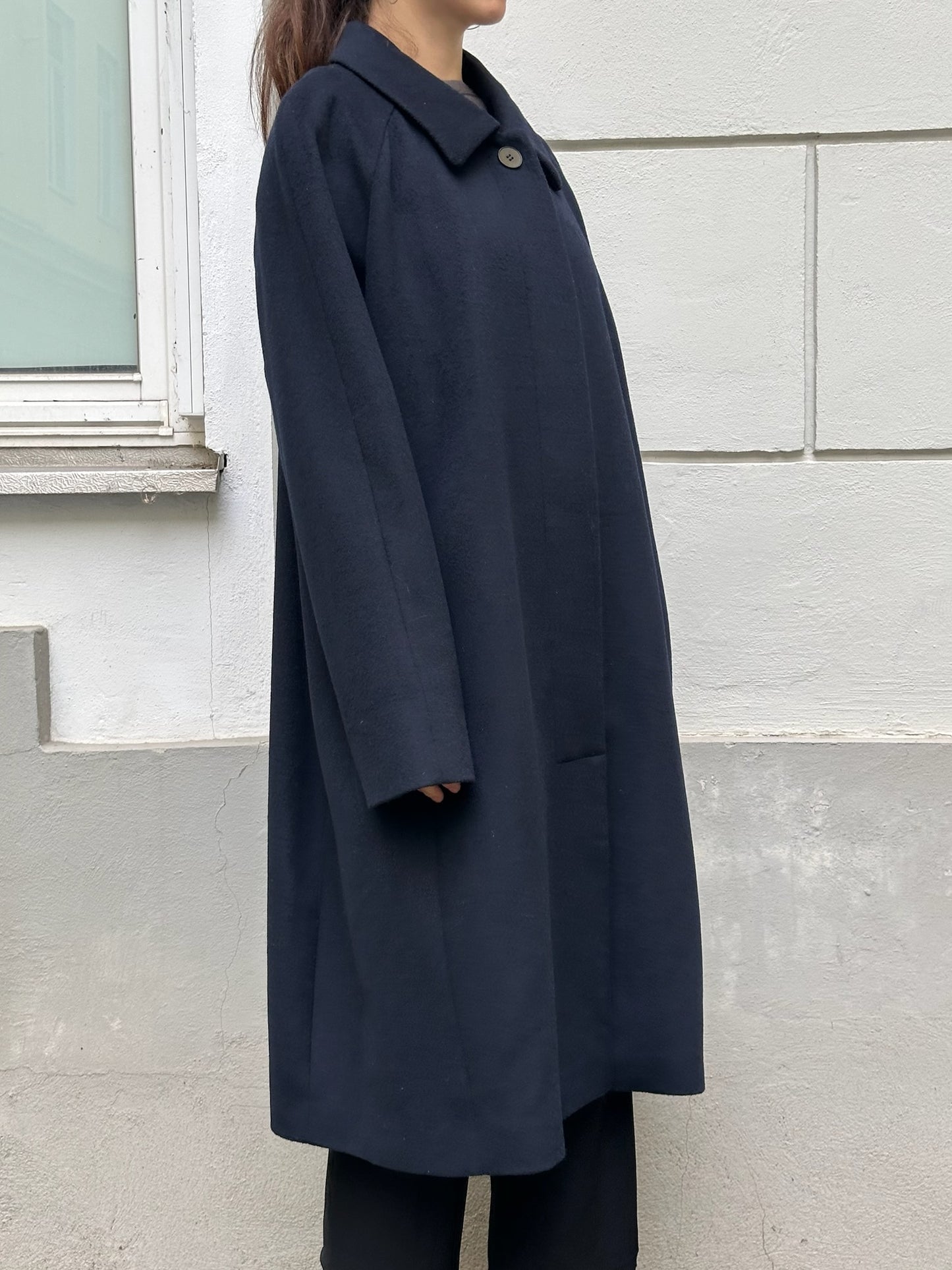 Wool Blend Dark Navy Long Coat L/XL