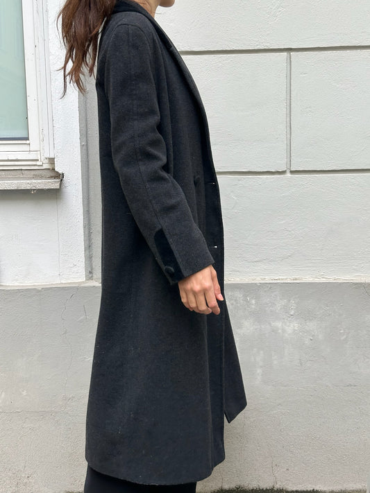 Vintage Wool Blend Gray & Velvet Collar Maxi Coat M