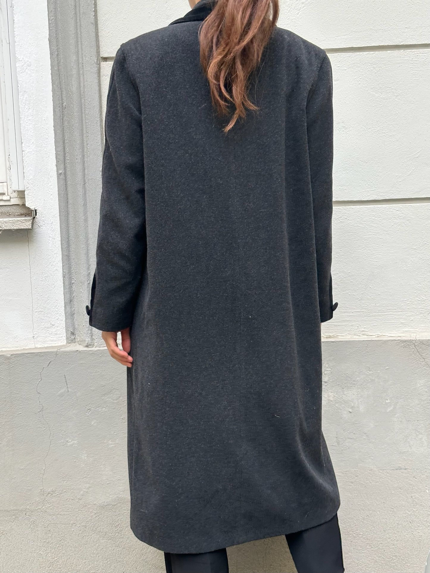 Vintage Wool Blend Gray & Velvet Collar Maxi Coat M