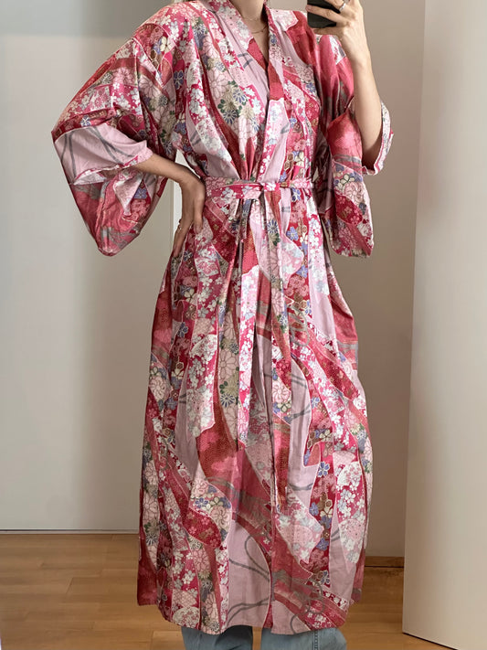 Vintage Japanese Cotton Maxi Kimono One Size