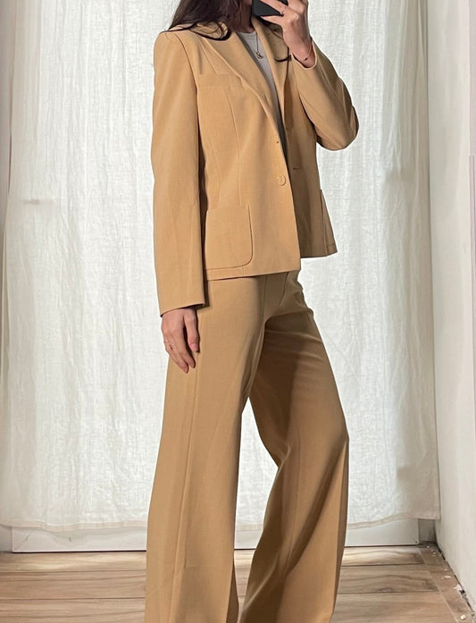 Vintage Stretchy Khaki Blazer Trousers Suit Set S/EU 36