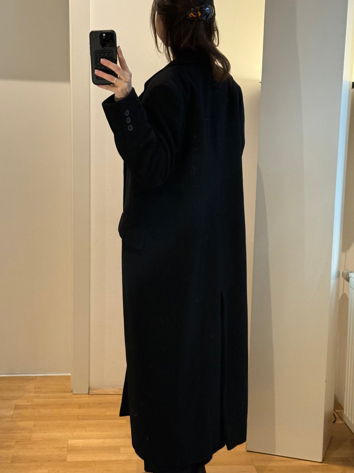 Vintage Black Wool & Cashmere Maxi Coat M
