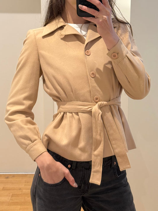 Vintage Wool Beige Belted Jacket XS/Petite