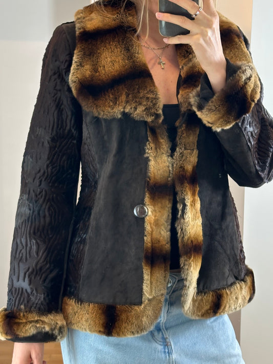 Vintage 100% Genuine Lamb Leather & Fur Jacket S