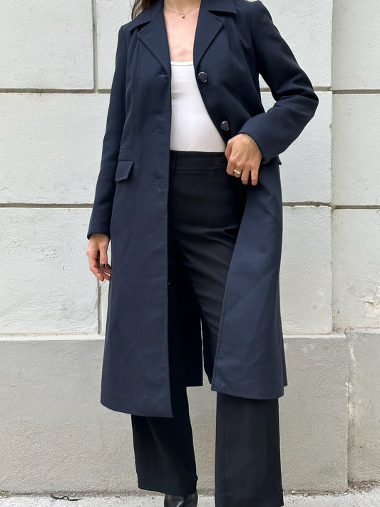 Vintage Dark Navy Viscose Blend Trench Coat S