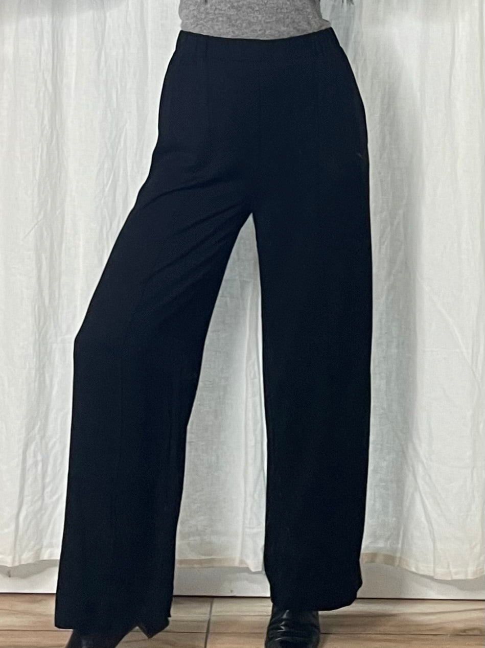 Straight Wide Leg Simple Black 100% Viscose Trousers M