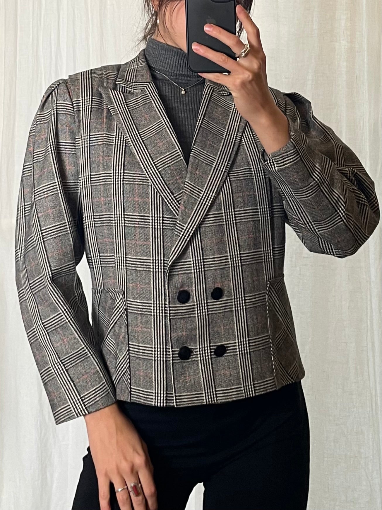 Vintage 100% Wool Plaid Blazer Jacket M