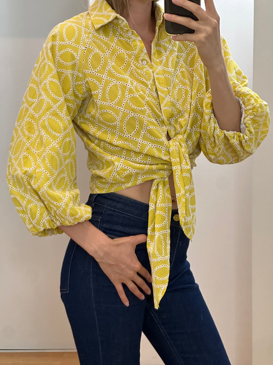 Yellow White Cotton Blouse S/M