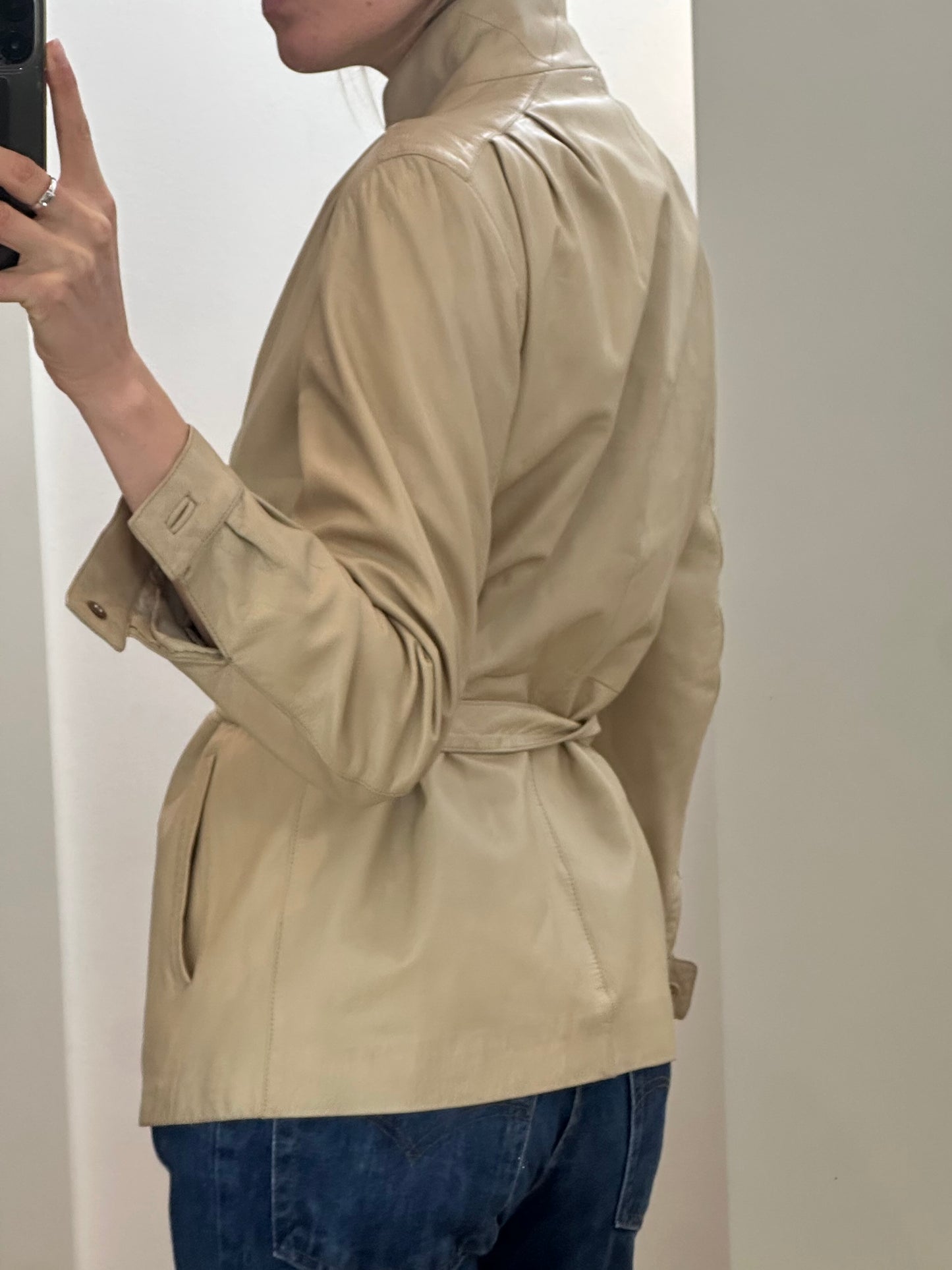 Vintage Cream Leather Jacket S/M