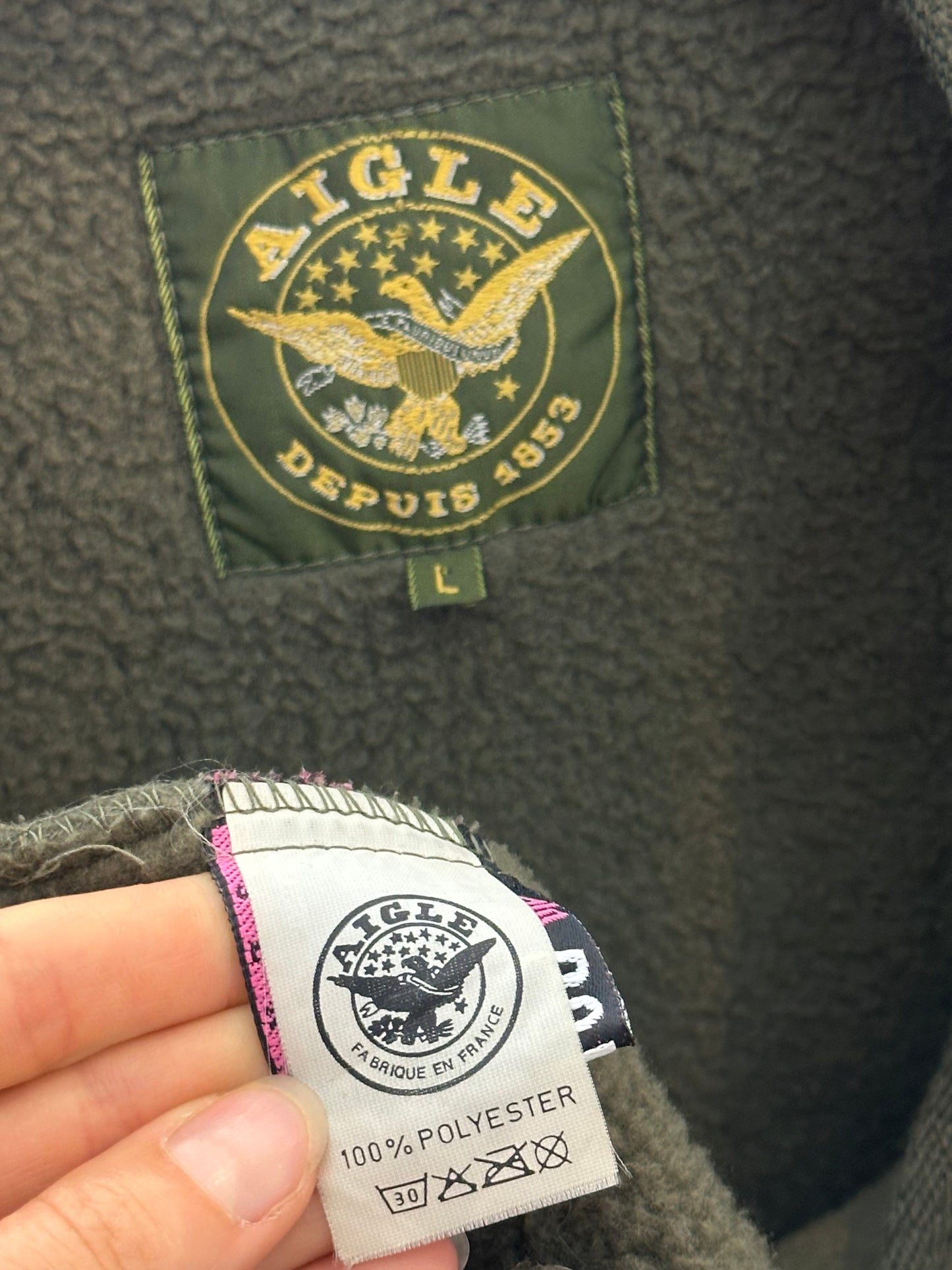 AIGLE Khaki Fleece Jacket L