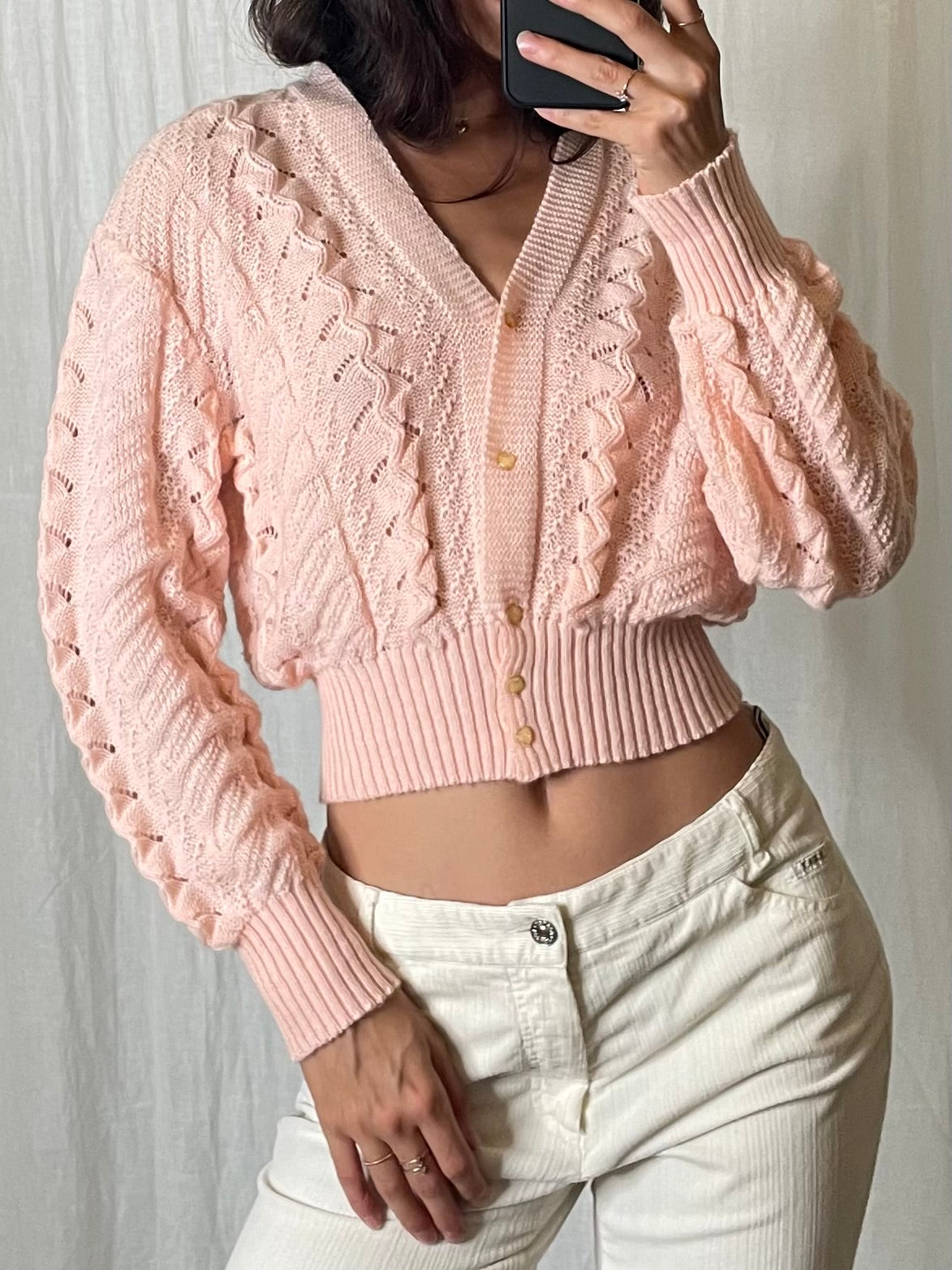 Vintage Baby Pink Knitted Cardigan S