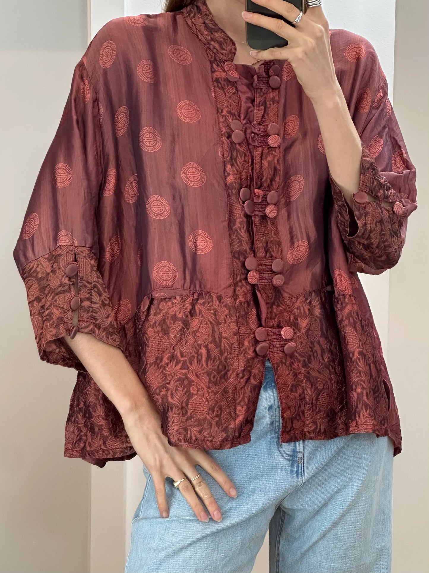 Vintage Silk Asian Blouse L