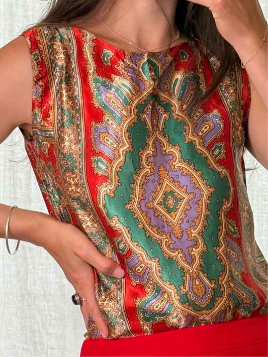 Vintage Colorful Print Top XS/S (Petite)