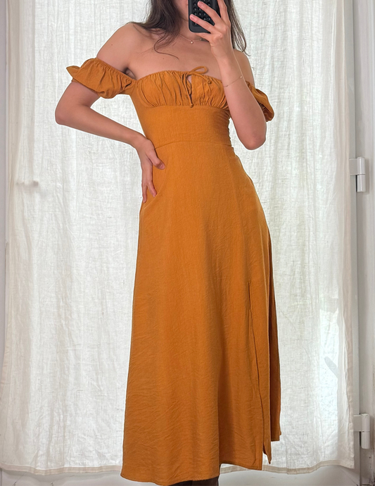 Marigold Yellow Peasant Style Maxi Dress XS/S