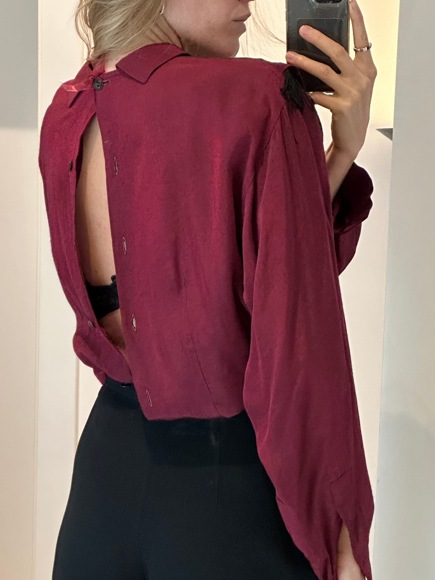 Vintage Burgundy Fringe Blouse S/M