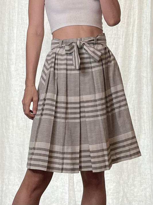 Vintage Pleated Striped Skirt Cream & Gray S