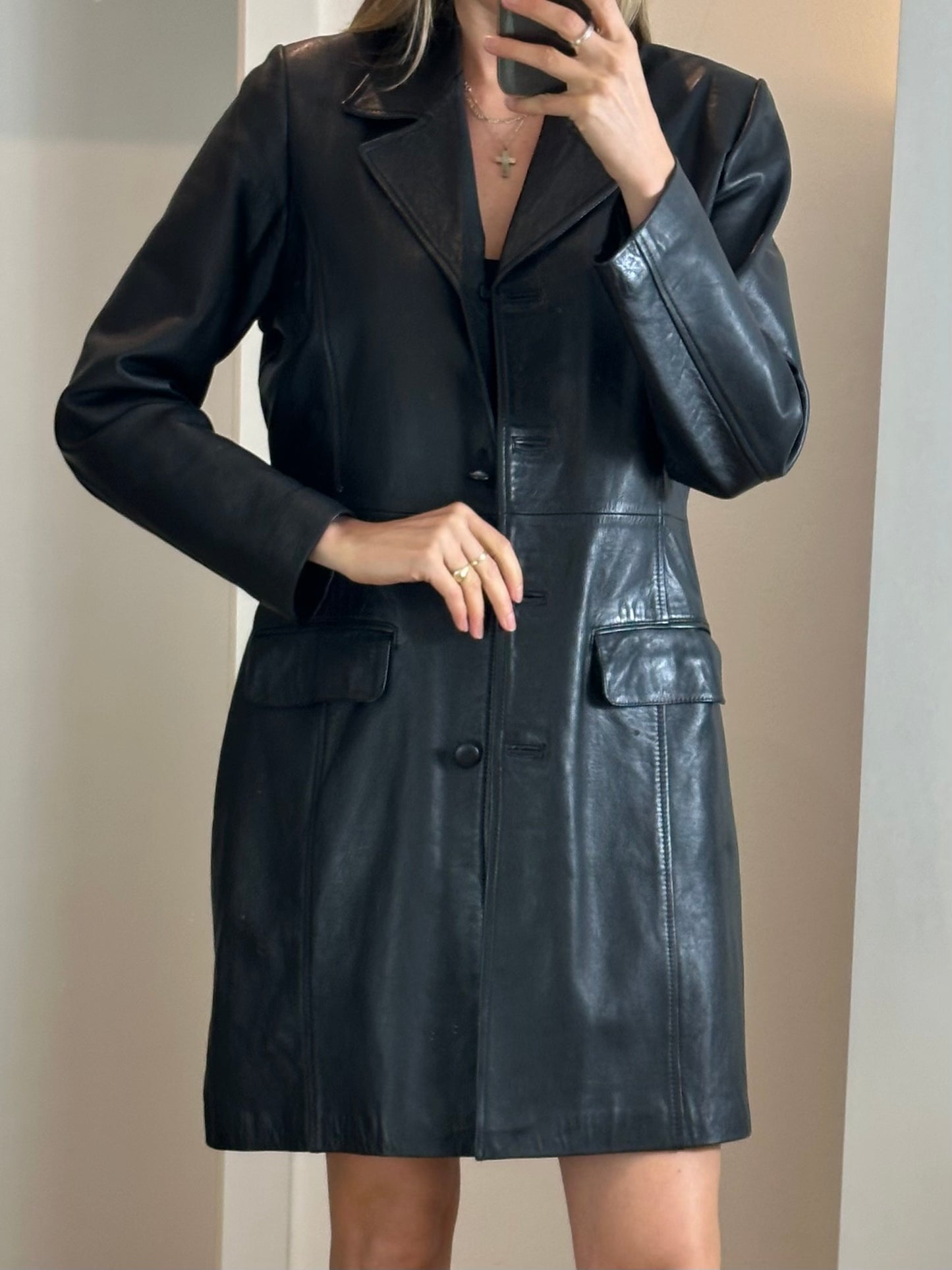 Vintage Black Leather Coat M/L