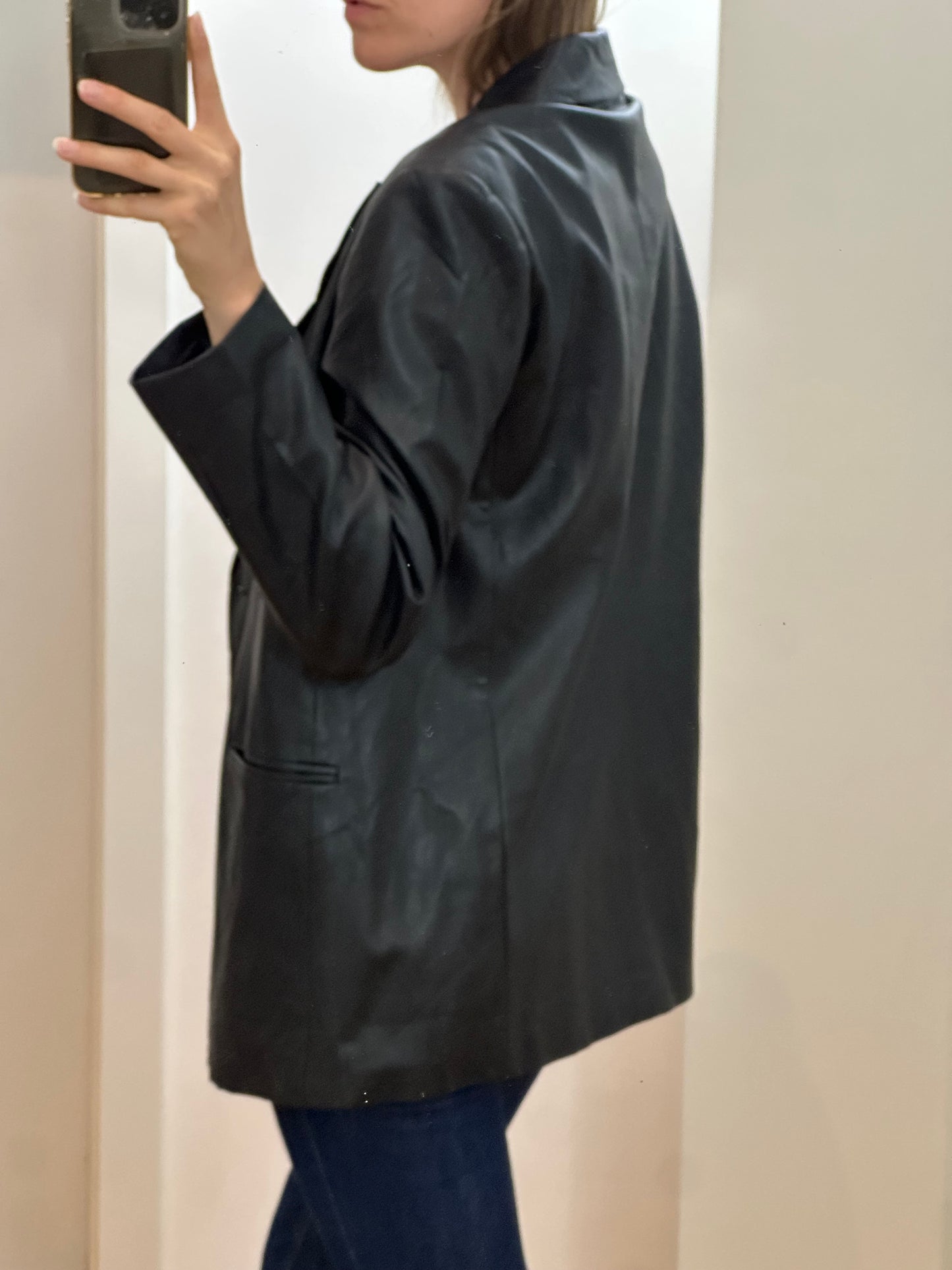 Black Faux Leather Blazer Jacket M