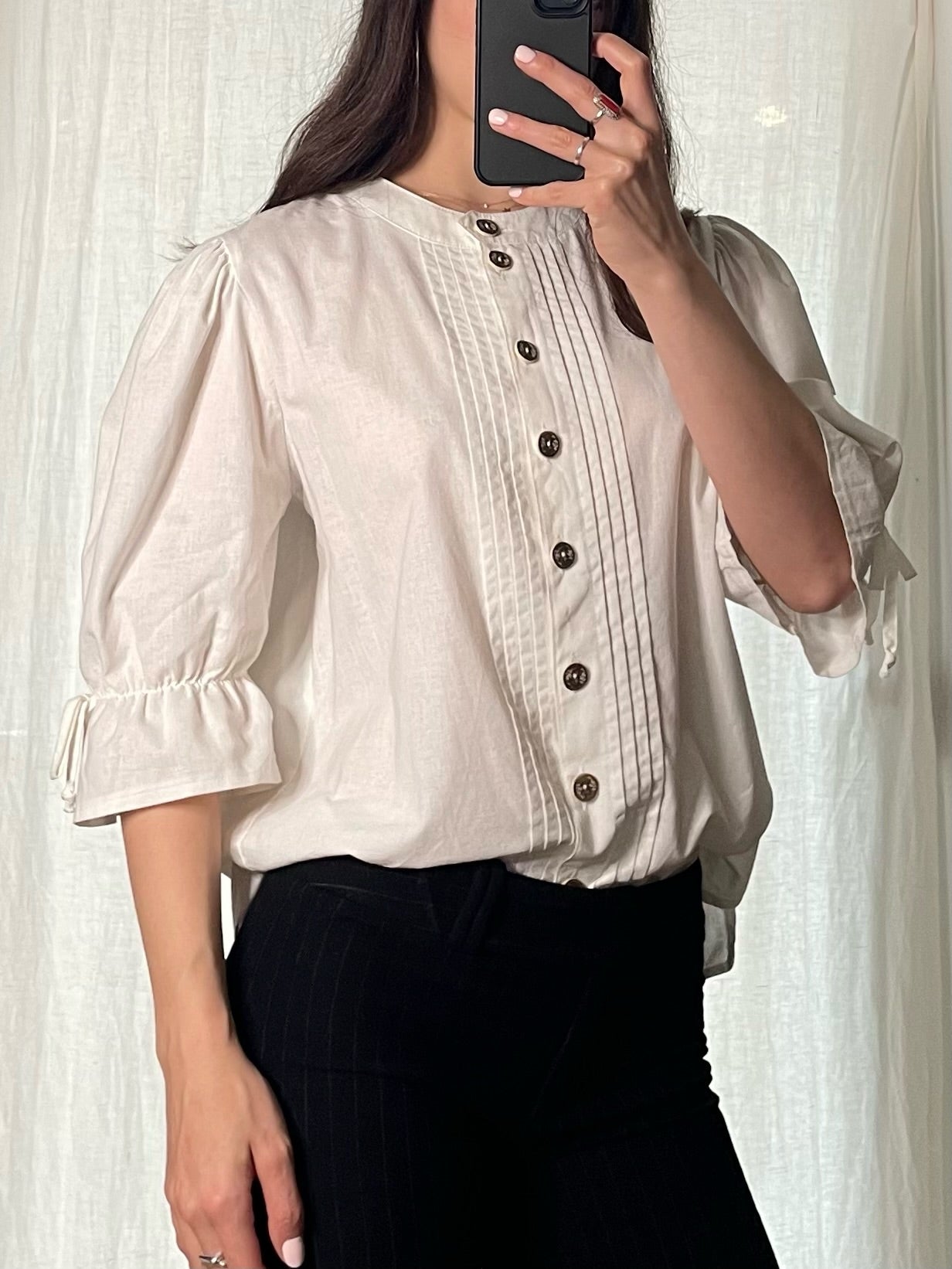 Vintage 100% Cotton Puff Sleeve Blouse S/M