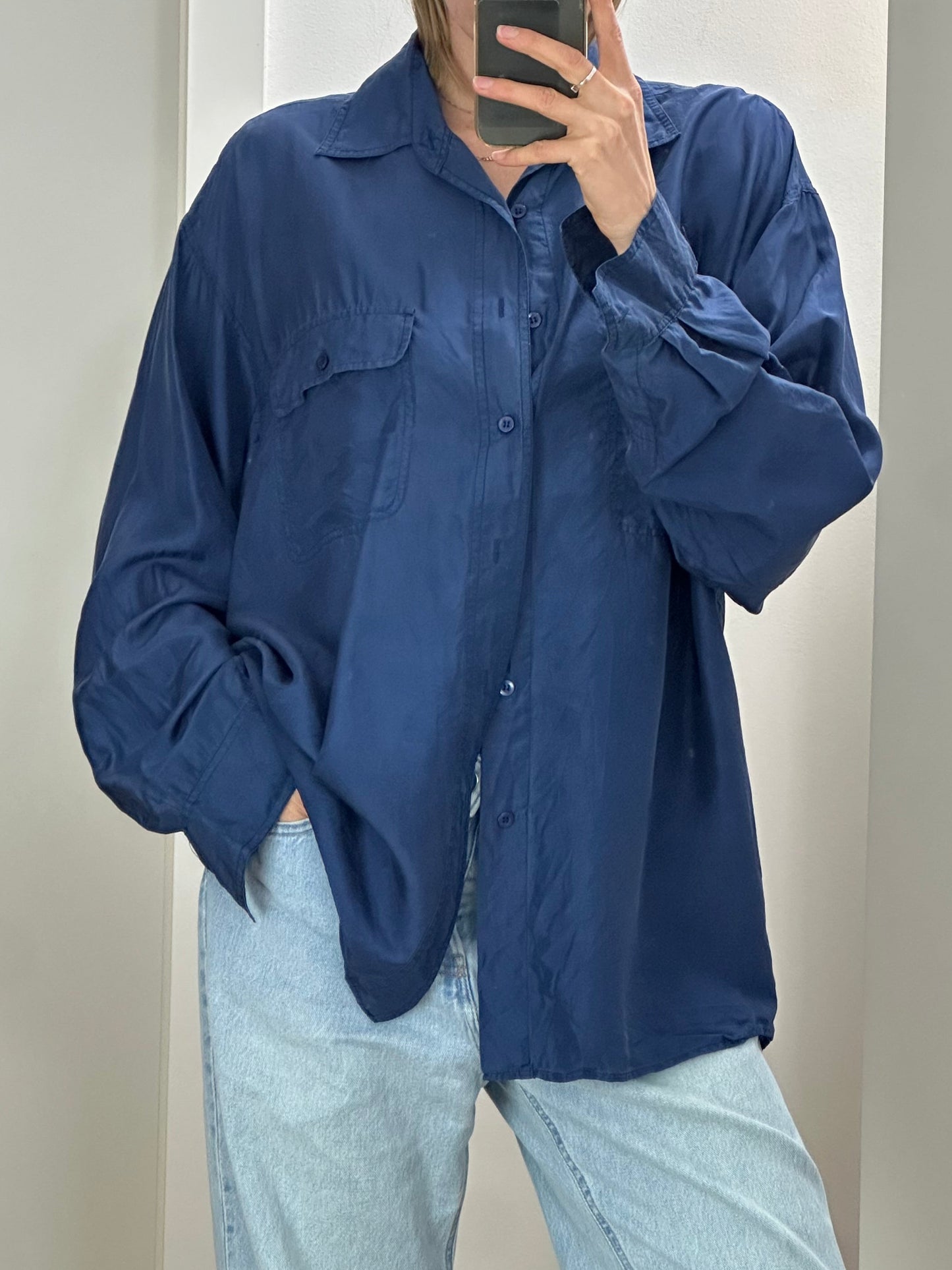 Vintage Blue Silk Blouse L