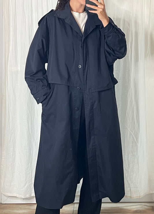 Vintage Cotton Blend Navy Blue Trench Coat M