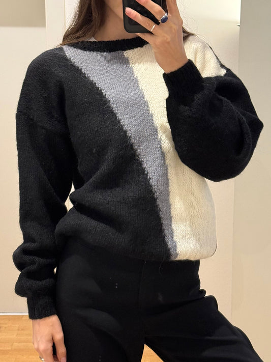 Vintage Hand Knit Wool & Mohair Multishade Pullover Sweater M