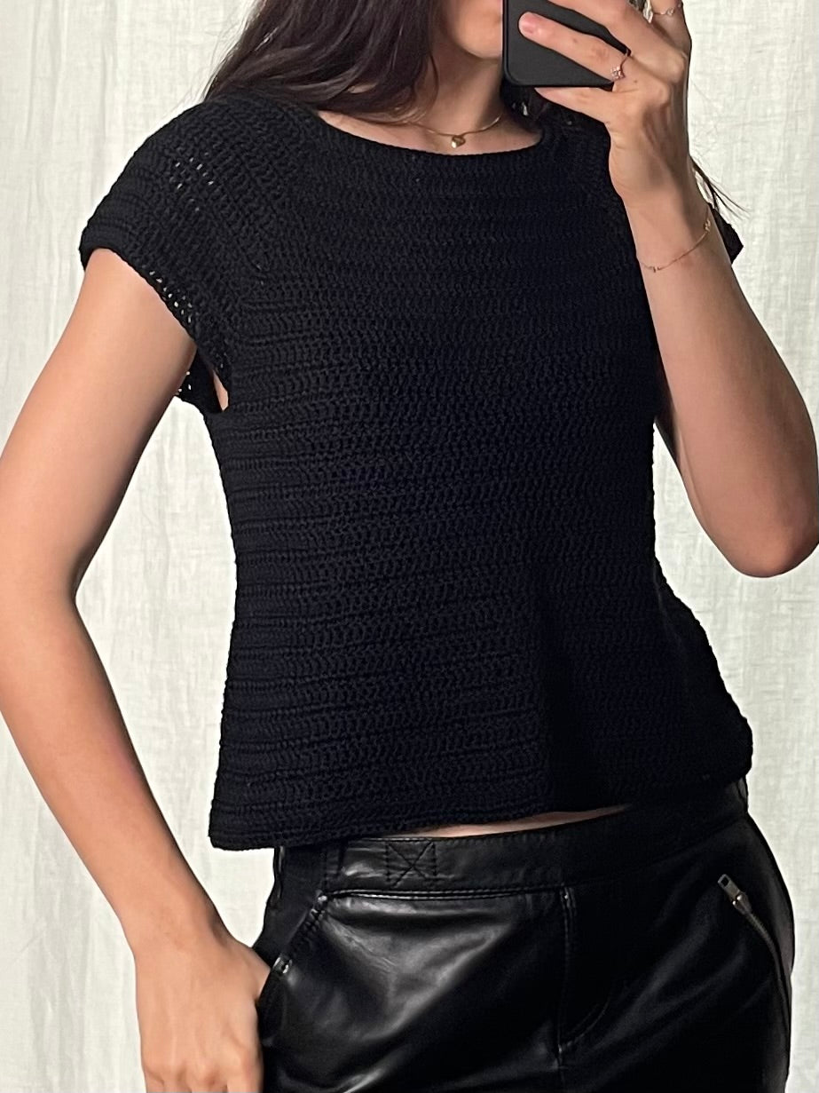 Vintage Simple Black Crochet Top S