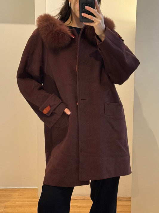 Vintage Dark Mauve Wool & Cashmere Fur Trim Coat M
