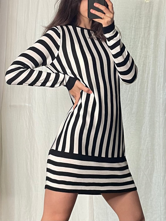 Black & White Striped Sweater Dress M