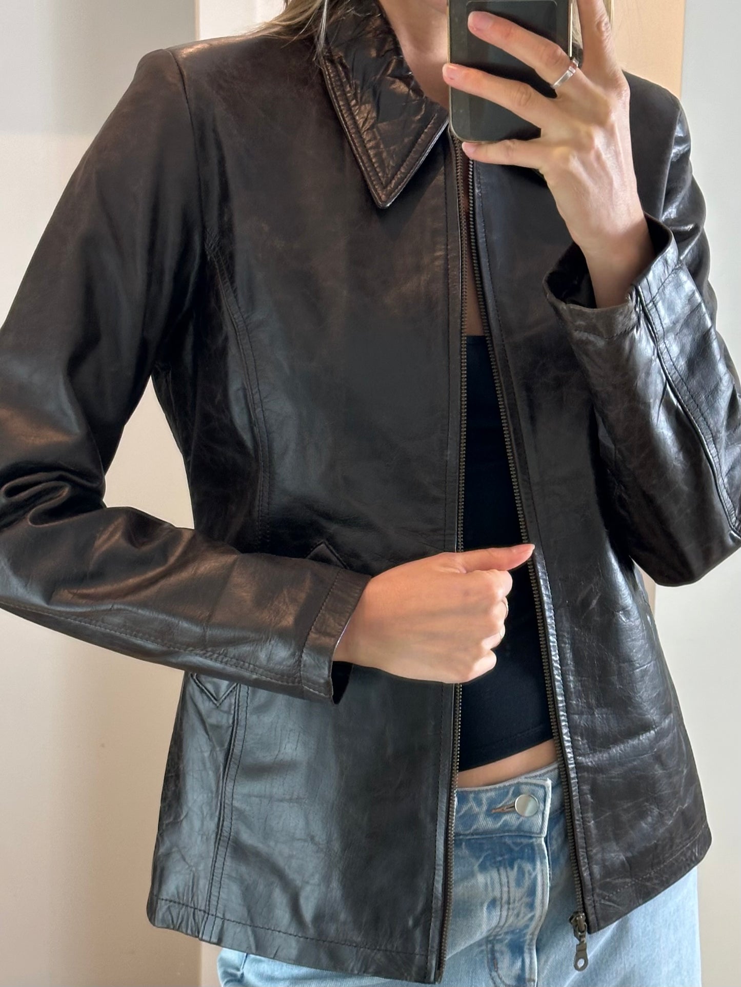 Vintage Dark Brown Leather Jacket S