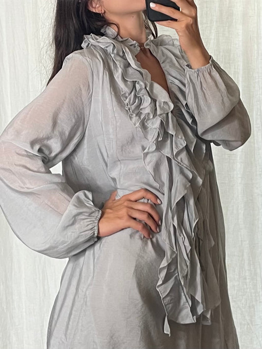 Grayish Blue Ruffle Tunic Dress L