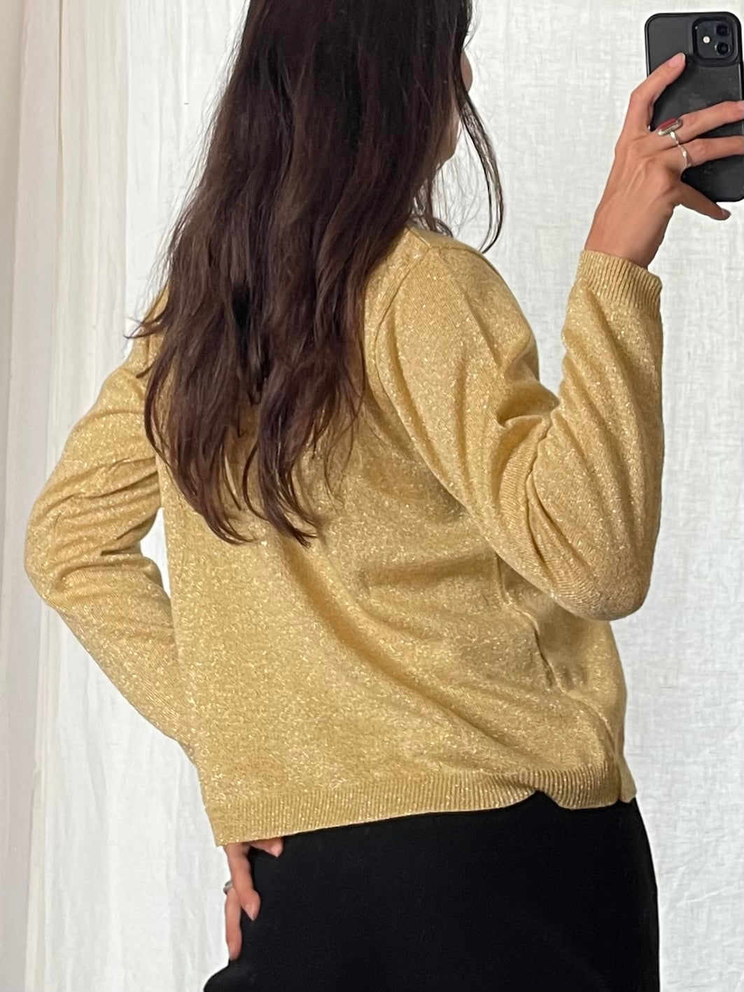 Vintage Yellow/Gold Metallic Long Sleeve Sweater Top S/M