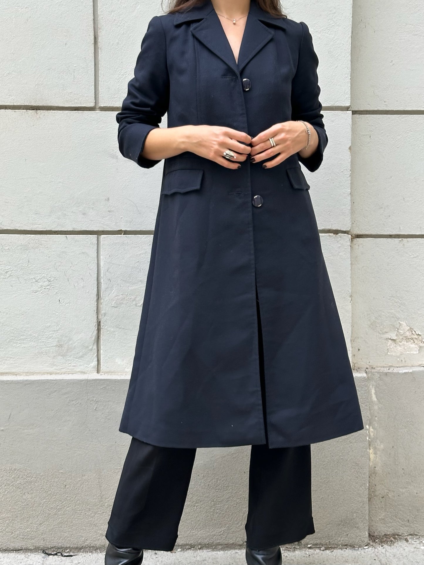 Vintage Dark Navy Viscose Blend Trench Coat S