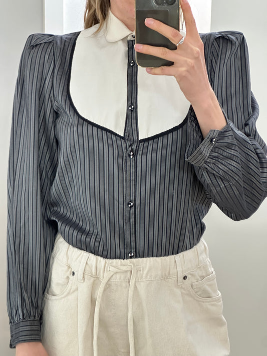 Vintage Silk White Gray Blouse S