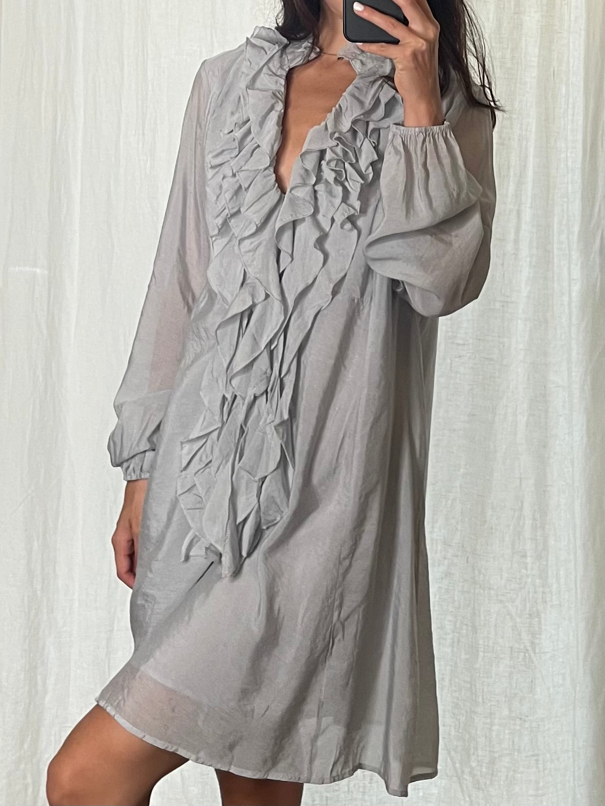 Grayish Blue Ruffle Tunic Dress L