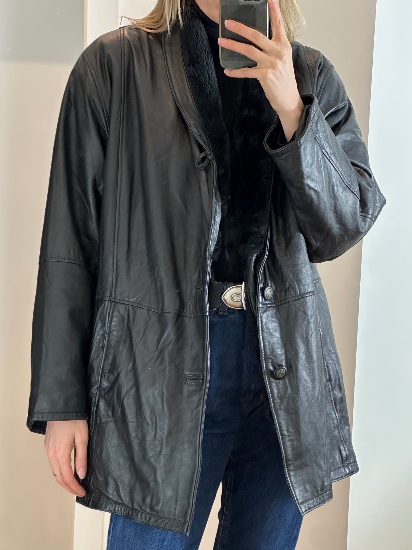 Vintage Black Leather Jacket L